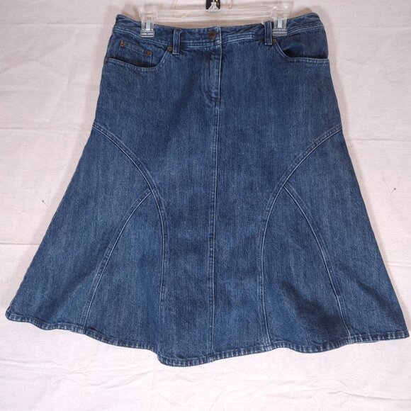 Garnet Hill Blue Jean Skirt Womens Size 12 Denim Pockets A-Line Cowboy Core - Picture 1 of 12